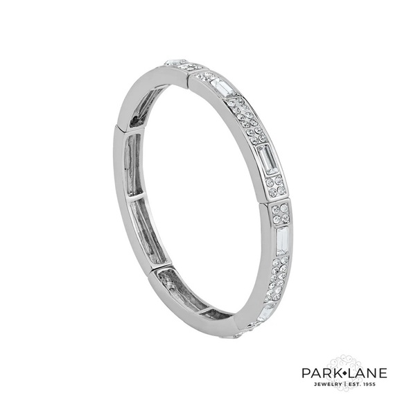 Park Lane Jewelry - Park Lane LOGAN Silver & Crystal Bangle Bracelet, Stretch to Fit, 2 1/4”, NWT